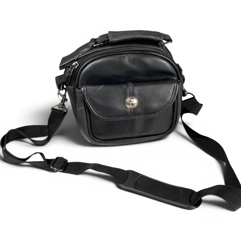 Case Logic Black Leather Camera Bag Crossbody Utility Travel Case Vintage